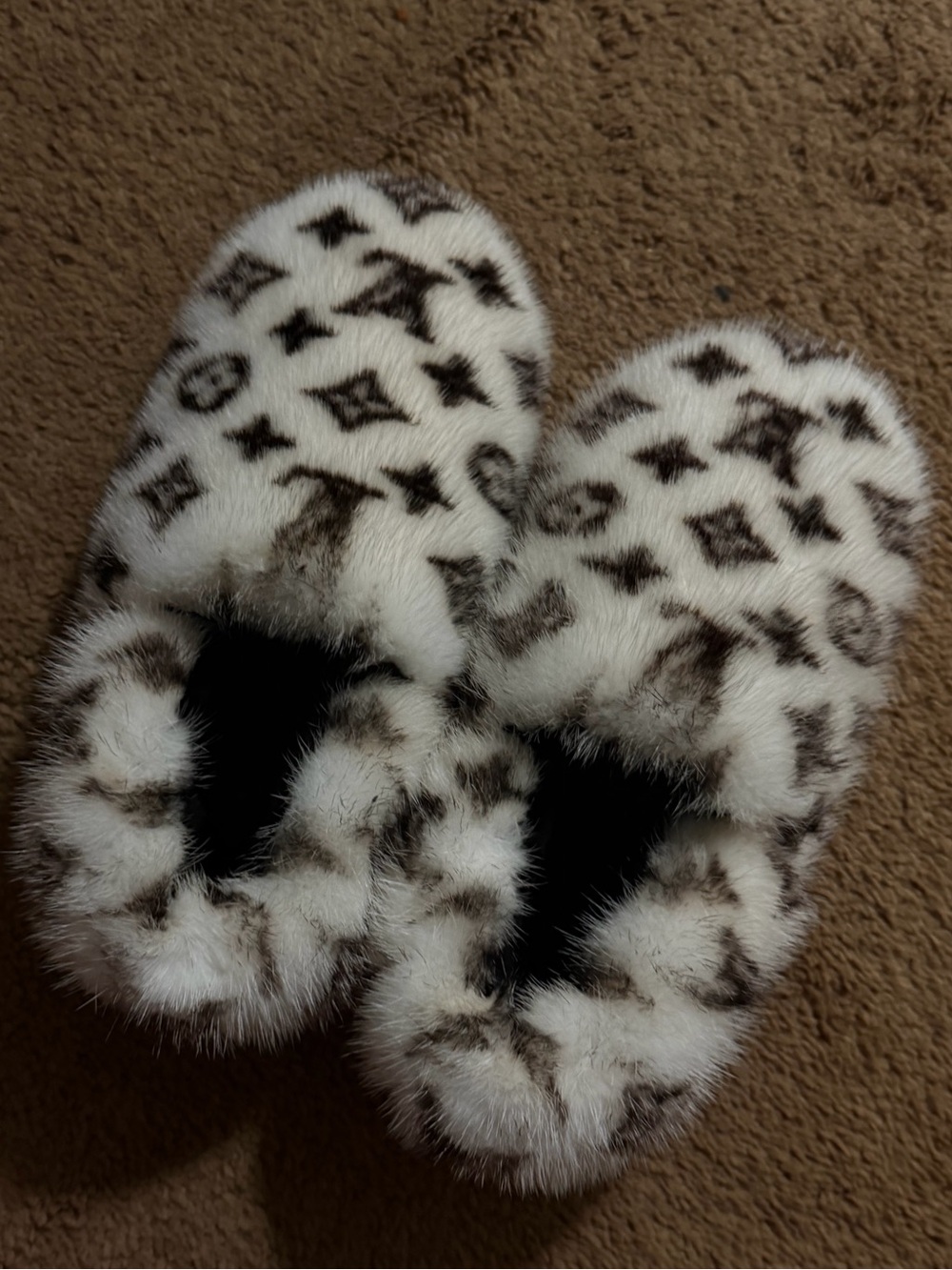 Louis Vuitton Monogram Fur Slippers Size 37
